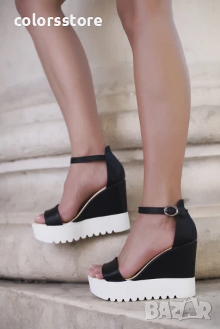 Сандали на платформа - черна кожа - K200

