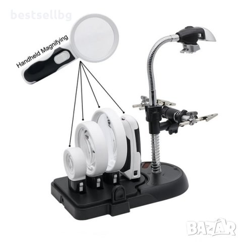 Увеличителна настолна лупа LED осветление трета ръка запояване платки, снимка 2 - Поялници и запояване - 35890397