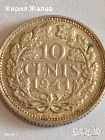 Сребърна монета 10 цента 1941г. Нидерландия Кралица Вилхелмина за КОЛЕКЦИЯ 44754, снимка 3 - Нумизматика и бонистика - 53653974