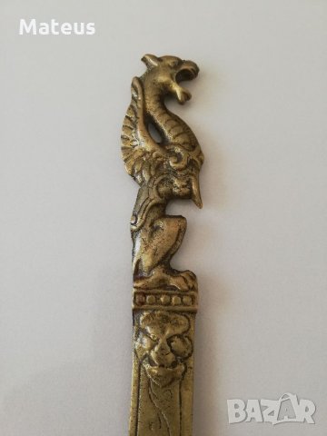 Античен китайски месингов нож за писма-рядък и уникален, снимка 10 - Антикварни и старинни предмети - 33753241