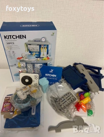 Малка детска кухня с мивка с течаща вода - 46 см. - синя, снимка 3 - Образователни игри - 53354041