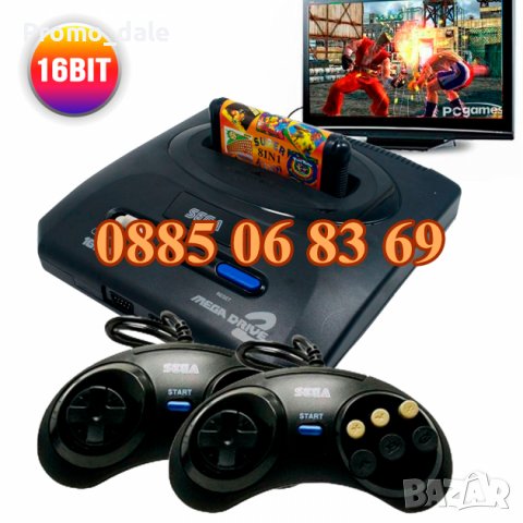 Телевизионна игра Sega Mega Drive 2, 16 битова, игрова конзола в Други ...