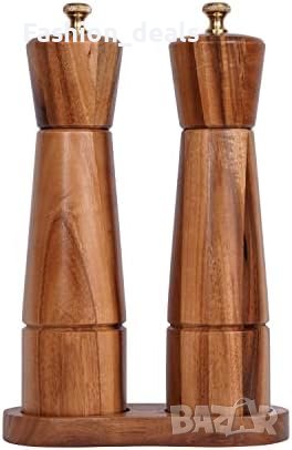 Нов Стилен Комплект керамична мелница за сол и пипер с поднос