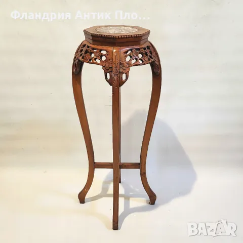 Поставка за цветя с мраморен плот и дърворезба/светла, снимка 5 - Маси - 49621382