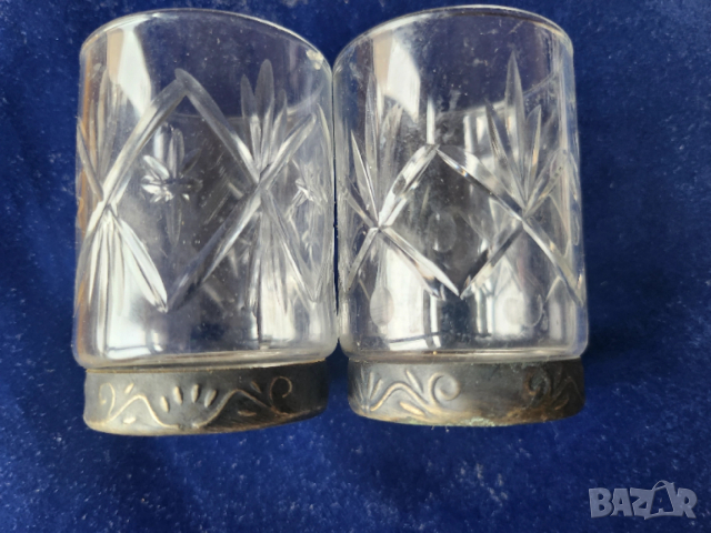 кристални чашки с метално дъно ( посребрен мелхиор ), обем към 60 мл, нови, 6 + 4 броя, снимка 3 - Чаши - 53475688