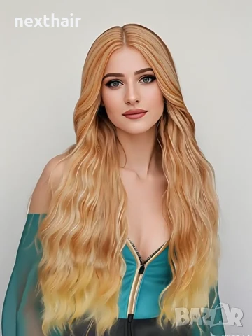 Оранжева къдрева перука с руси краища на път, снимка 8 - Аксесоари за коса - 50457402