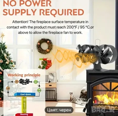 Двоен вентилатор за камина печка термогенератор автономен Нов, снимка 2 - Други - 49338152