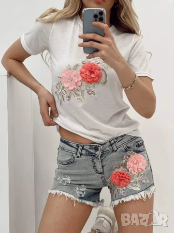 Дамски комплект Блуза и дънкови панталонки на едро