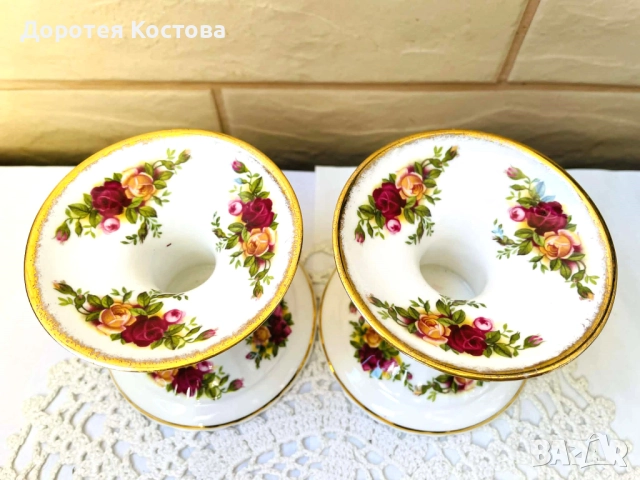 ROYAL ALBERT красиви свещници от костен порцелан от Англия, снимка 2 - Антикварни и старинни предмети - 52957843