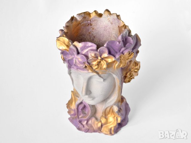 Кашпа с форма на женска глава / Лилава арт кашпа с лице / Бюст Арвен от Властелинът на пръстените, снимка 8 - Саксии и кашпи - 40521595