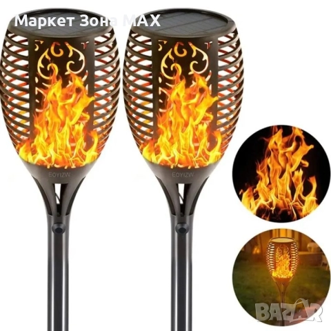 6 броя. Соларна лампа тип Факла с ефект на реалистичен пламък, снимка 2 - Соларни лампи - 52975960