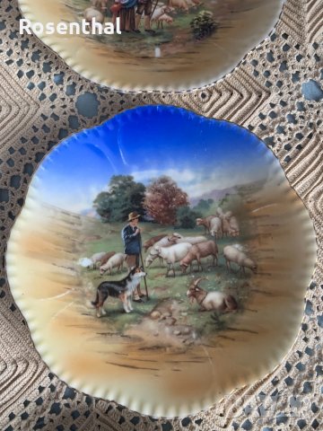 Антикварен десертен сервиз с пасторални картини