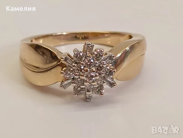Руско злато. Пръстен с брилианти , снимка 3 - Пръстени - 56242951