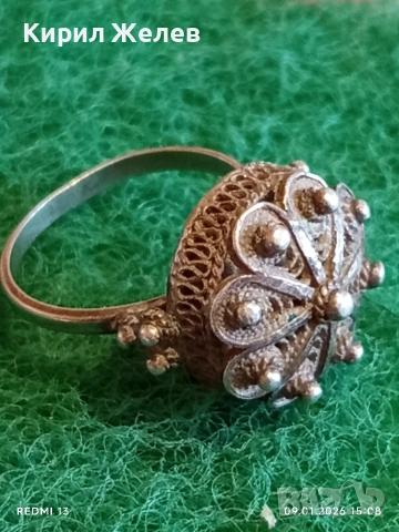 Сребърен Възрожденски стил пръстен филигранна изработка с гранулация 52779, снимка 2 - Пръстени - 53044357