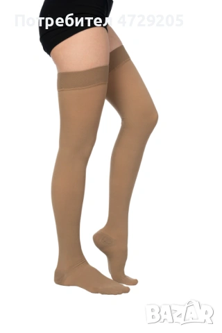 Дълъг бежов компресивен чорап