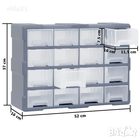 vidaXL Шкаф органайзер с 16 средни чекмеджета, 52x16x37 см, снимка 8 - Кутии за съхранение - 56146130