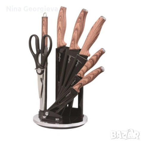Комплект ножове Cheffinger – 8 части със стойка, точило и ножица за подредена и удобна кухня, снимка 6 - Други - 53849853