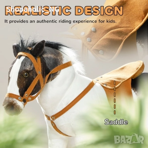 Реалистична Играчка за езда Кон Звук Метално седло Юзда Кафява, снимка 7 - Други - 52651897