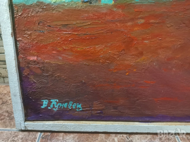 АВТОРСКА МАСЛЕНА КАРТИНА - СОЗОПОЛСКИ КЪЩИ, снимка 4 - Антикварни и старинни предмети - 53731011