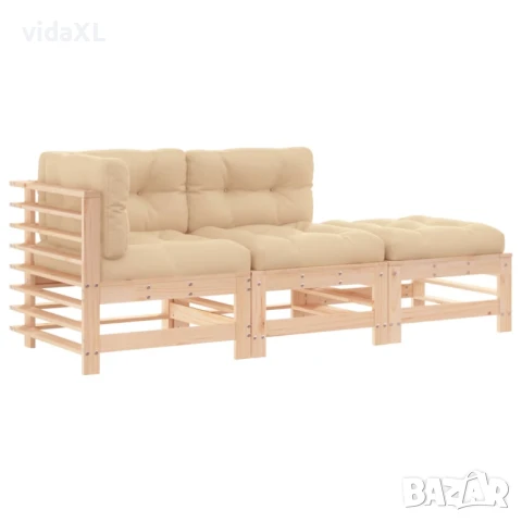 vidaXL Градински лаундж комплект с възглавници, 3 части, дърво масив（SKU:3186032）, снимка 1