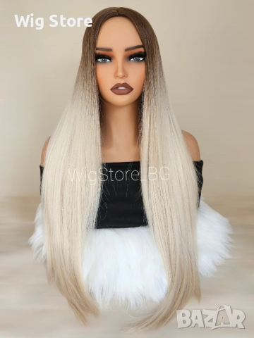 Дълга права руса перука без бретон