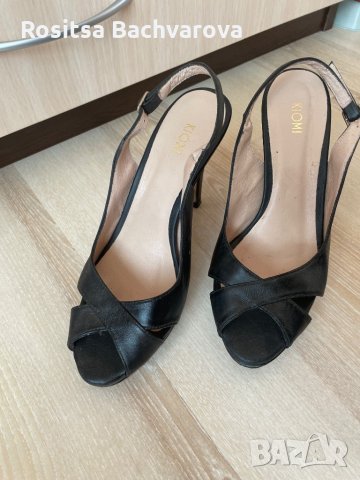 Черни сандали на ток, 37 номер, снимка 2 - Дамски обувки на ток - 35990964
