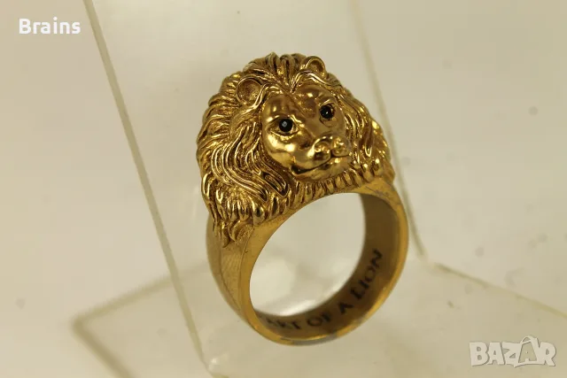 HEART OF LION Масивен Мъжки 24к Позлатен Пръстен Английски, снимка 2 - Пръстени - 55911629