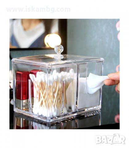 КУТИЯ ЗА СЪХРАНЕНИЕ НА ТАМПОНИ ЗА ГРИМ И КЛЕЧКИ ЗА УШИ - код С 4 ОТДЕЛЕНИЯ , снимка 2 - Други - 33931350