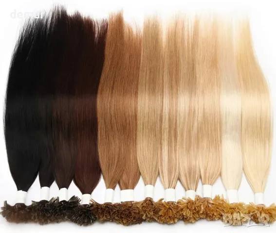 16" Pre Bonded Human Hair Extensions U-tip с кератин – 100% Remy, 0.5g x 200 нишки, 100g (прави), снимка 7 - Продукти за коса - 55777214