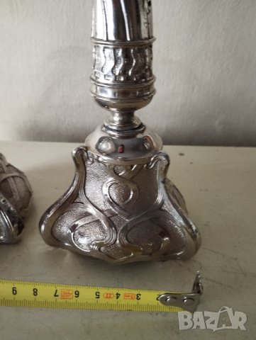 два посребрени метални свещници-комплект, снимка 2 - Други ценни предмети - 41841028