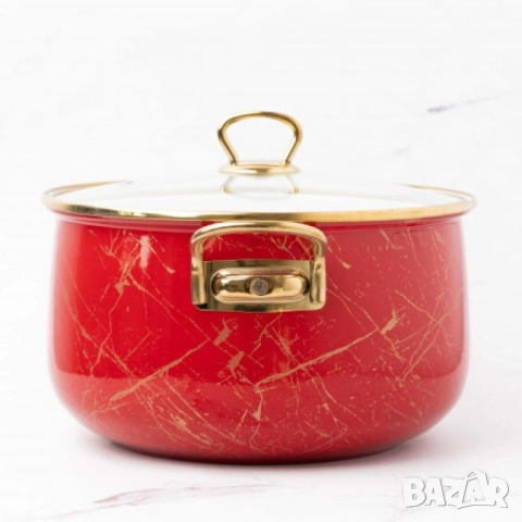Тенджера Goldmann GM 8017-26R, 26x16см.\8.5л., Емайл, Индукция, Червена, снимка 4 - Съдове за готвене - 52142291