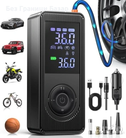 Нов Преносим авто компресор 12V/Безжичен 150 PSI манометър LCD Помпа