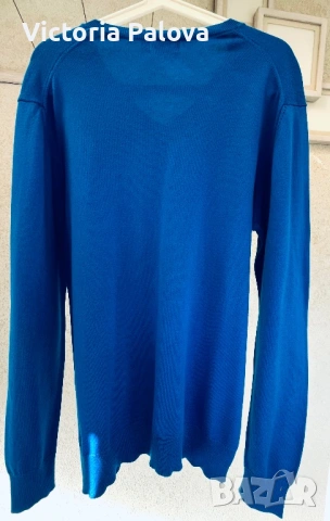 POLO RALPH LAUREN син памучен пуловер с V - образно деколте, снимка 6 - Блузи - 53541873