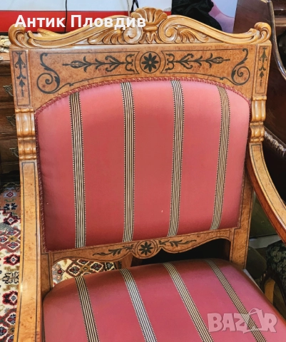 Италианско кресло с дърворезба, снимка 5 - Дивани и мека мебел - 52849479