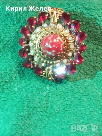 СКЪПОЦЕННА СТАРА БРОШКА БОХЕМСКИ КРИСТАЛ ГРАНАТ БРОНЗ ПОЗЛАТА 4952 КАМЪНИ , снимка 7 - Антикварни и старинни предмети - 29568416