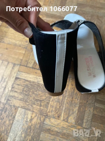 Дамски чехли от черен набук и бял лак с камъчета W Shoes, снимка 3 - Чехли - 51408144