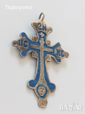 Стар сребърен,сребро 84, руски кръст с емайл-19в., снимка 2 - Антикварни и старинни предмети - 53645267