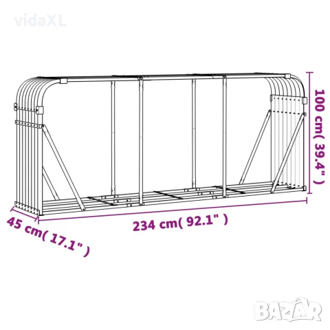 vidaXL Поставка за дърва, дървесен вид, 234x45x100 см, стомана, снимка 9 - Дърва за огрев - 56147374