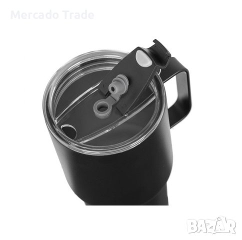 Термос с дръжка и прозрачен капак Mercado Trade, 845 мл, Черен, снимка 2 - Чаши - 44462470