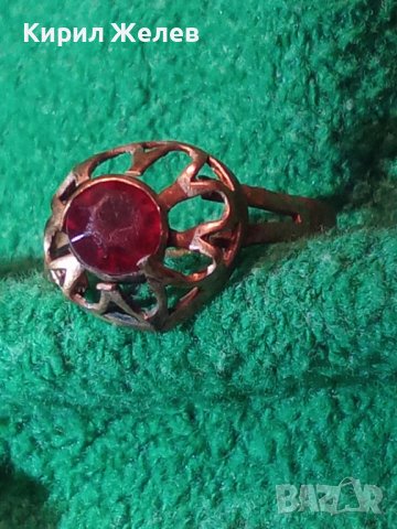 СТАРИНЕН МЕДЕН с ПОЗЛАТА СКЪПОЦЕНЕН РЕТРО ПРЪСТЕН с ГРАНАТ РЪЧНА МАЙСТОРСКА ИЗРАБОТКА 19694, снимка 2 - Антикварни и старинни предмети - 36421877