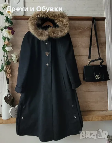 Зимно палто с качулка и естествен косъм, снимка 5 - Палта, манта - 56295764