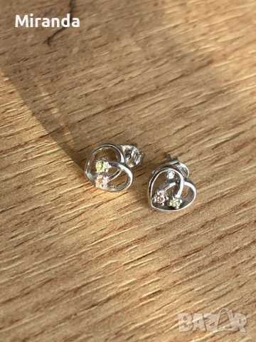 Сребърни Обици на винт сърца с камъчета , снимка 5 - Обеци - 52152016