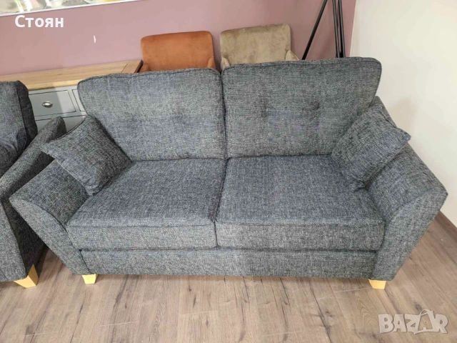 Сив комплект дивани от плат тройка и двойка, снимка 4 - Дивани и мека мебел - 53754312