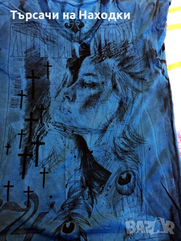 Оригинална мъжка тениска Affliction Teal Blue Graphic S Small, снимка 3 - Тениски - 50957407