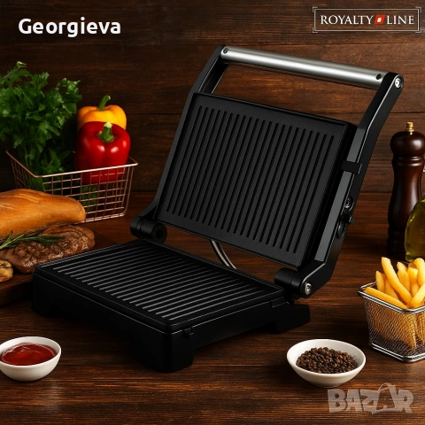 Тостер грил Royalty Line RL-PM1000 - Компактен грил и сандвич преса 2 в 1, снимка 3 - Тостери - 53278913