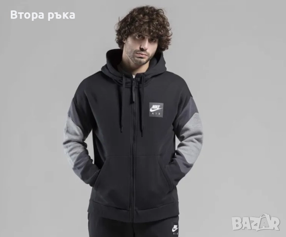 МЪЖКО ГОРНИЩЕ NIKE NSW NIKE AIR HOODIE FZ FLC BLACK оригинален 