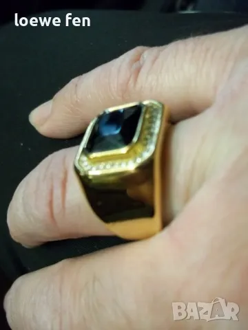 Мъжки пръстен благородна стомана позлатен златен цвят !, снимка 8 - Мъжки - 50275369