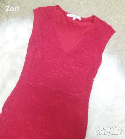 НЕВЕРОЯТНО КРАСИВА червена дантелена рокля по тялото с остро деколте , снимка 2 - Рокли - 41785955