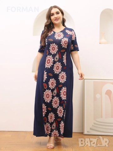 Тъмносиня рокля с принт мандала 4ХЛ размер, снимка 1