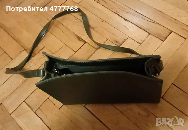 Масленозелена кожена дамска чанта с дълг дръжка, снимка 2 - Чанти - 56330982